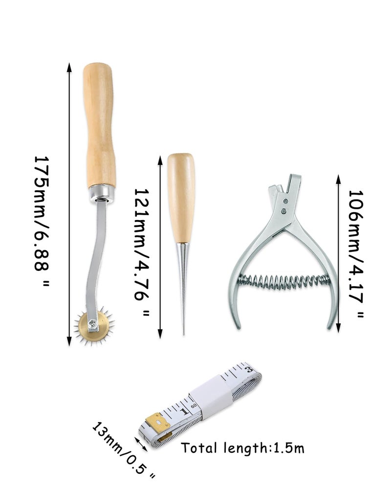 Bluemoona 4 Pcs - Pattern NOTCHER 45N Professional Designer Punch 1/16"" (W) X 5/16"" (L) Pattern Stitch Wheels AWL Tape - Image 2